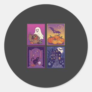 Halloween Ghost Pumpkins Black Cat Haunted House B Classic Round Sticker