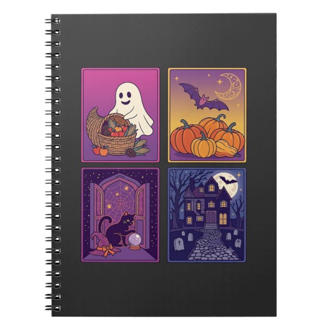 Halloween Ghost Pumpkins Black Cat Haunted House B Notebook (Front)