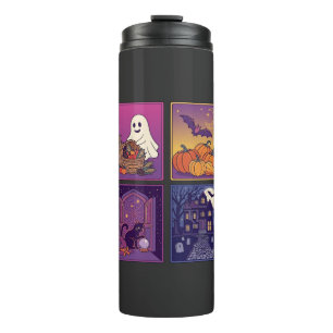 Halloween Ghost Pumpkins Black Cat Haunted House B Thermal Tumbler