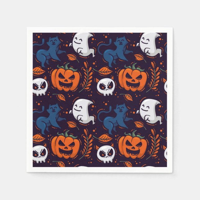 Halloween Ghost Pumpkins, Skulls and Cats Napkin (Front)