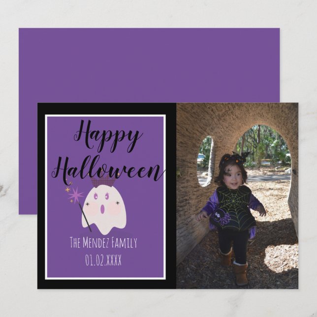 Halloween Ghost Purple Magical Photo Card (Front/Back)