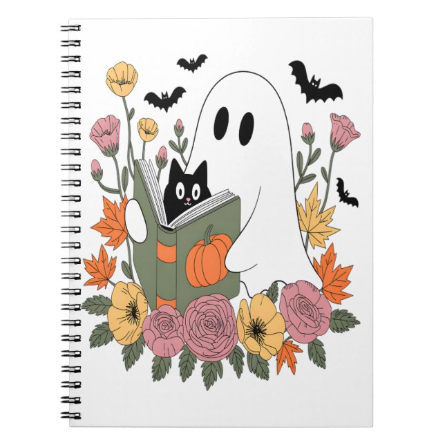 Halloween Ghost Reading Book Cat (Front)