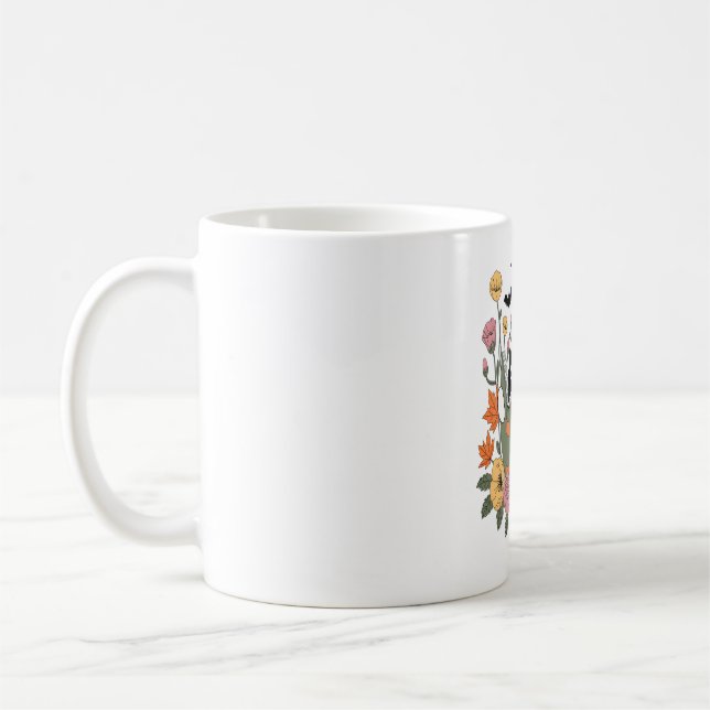 Halloween Ghost Reading Book Cat Coffee Mug (Left)