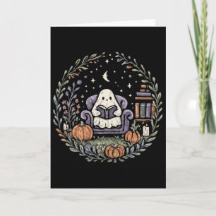 Halloween Ghost Reading Book Lover Tee Long Sleeve Card