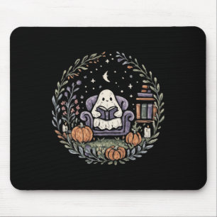 Halloween Ghost Reading Book Lover Tee Long Sleeve Mouse Mat