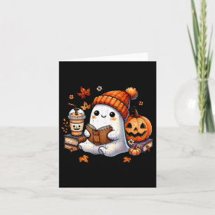 Halloween Ghost Reading Book Lovers Cute Ghost Cof Card