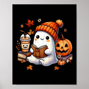 Halloween Ghost Reading Book Lovers Cute Ghost Cof Poster