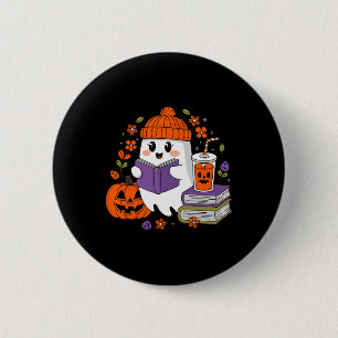 Halloween Ghost Reading Book Lovers Ghost Coffee W 6 Cm Round Badge