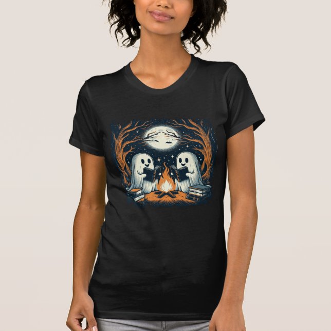 Halloween Ghost Reading Book T-Shirt (Front)