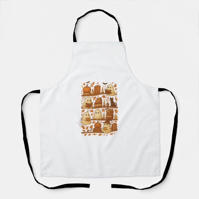 Halloween Ghost Reading Books Lover Apron (Front)