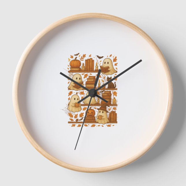 Halloween Ghost Reading Books Lover Clock (Front)