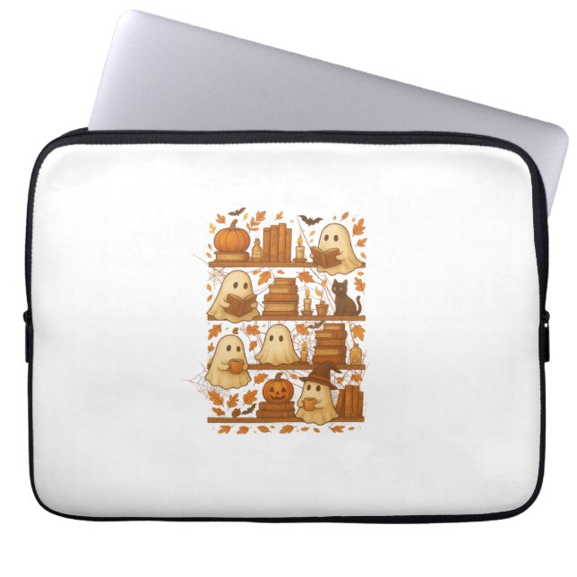 Halloween Ghost Reading Books Lover Laptop Sleeve (Front)