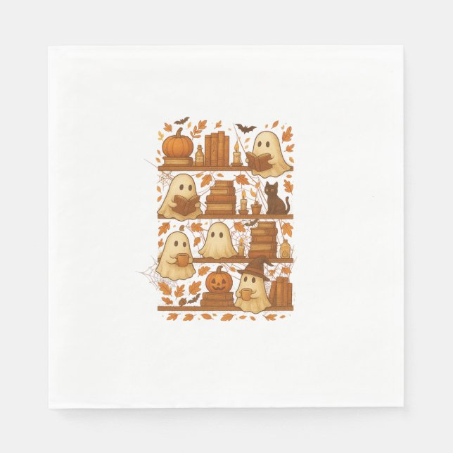 Halloween Ghost Reading Books Lover Napkin (Front)