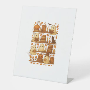 Halloween Ghost Reading Books Lover Pedestal Sign