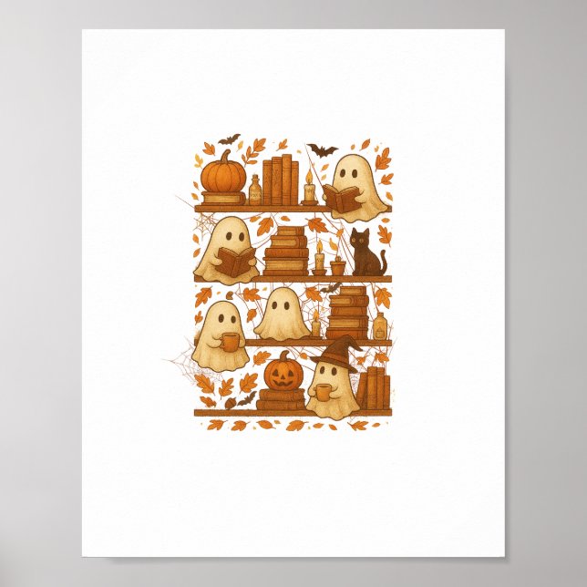Halloween Ghost Reading Books Lover Poster (Front)