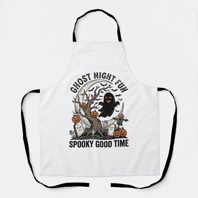 Halloween Ghost Shirt Vintage Graveyard Fun Design Apron (Front)