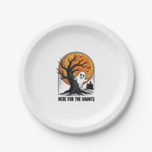 Halloween Ghost Shirt Vintage Haunted Moon Design_ Paper Plate