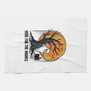 Halloween Ghost Shirt Vintage Haunted Moon Design_ Tea Towel