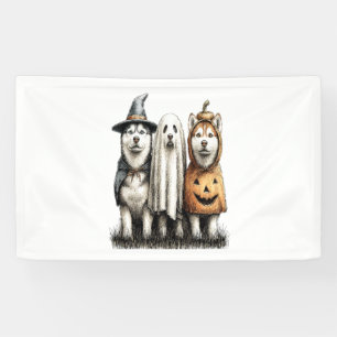 Halloween Ghost Siberian Husky Dog Banner