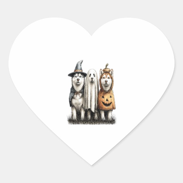 Halloween Ghost Siberian Husky Dog Heart Sticker (Front)