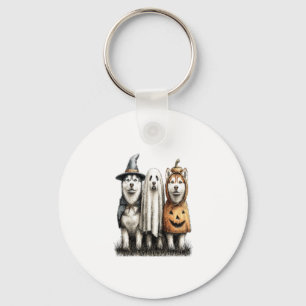 Halloween Ghost Siberian Husky Dog Key Ring
