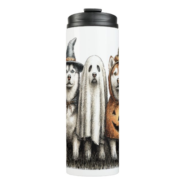Halloween Ghost Siberian Husky Dog Thermal Tumbler (Front)