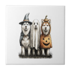 Halloween Ghost Siberian Husky Dog Tile