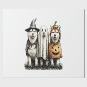 Halloween Ghost Siberian Husky Dog Wrapping Paper