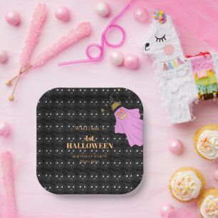 Halloween Ghost Spider Black Baby Shower Party Paper Plate