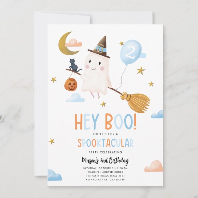 Halloween Ghost Spooktacular Hey Boo Boy Birthday Invitation (Front)