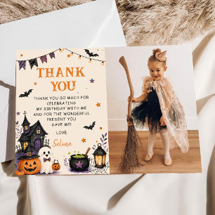 Halloween Ghost Spooky Birthday Party Photo Thank You Card