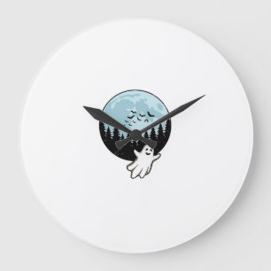 Halloween Ghost Spooky Forest Moon Vintage_1 Large Clock