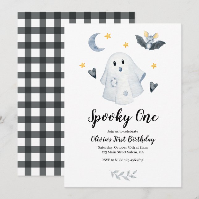 Halloween Ghost Spooky One 1st Birthday Invitation (Front/Back)
