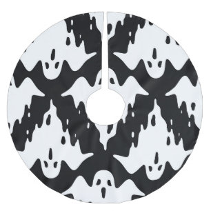 Halloween Ghost Spooky Seamless Pattern Brushed Polyester Tree Skirt