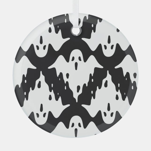 Halloween Ghost Spooky Seamless Pattern Glass Tree Decoration (Front)