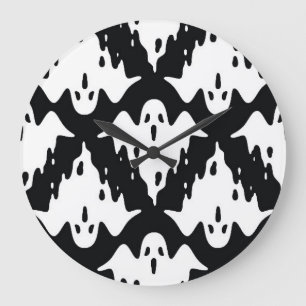 Halloween Ghost Spooky Seamless Pattern Large Clock