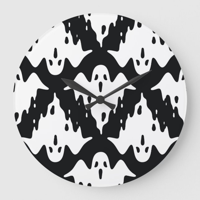 Halloween Ghost Spooky Seamless Pattern Large Clock (Front)