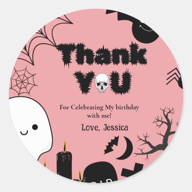Halloween Ghost Spooky Thank you Birthday party Classic Round Sticker (Front)