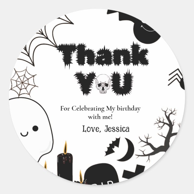 Halloween Ghost Spooky Thank you Birthday party Classic Round Sticker (Front)