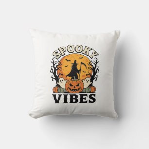 Halloween Ghost Spooky Vibes Pumpkin Witch Vintage Cushion