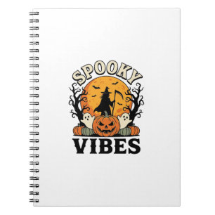 Halloween Ghost Spooky Vibes Pumpkin Witch Vintage Notebook