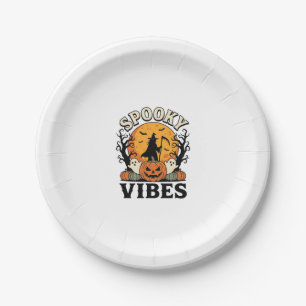 Halloween Ghost Spooky Vibes Pumpkin Witch Vintage Paper Plate