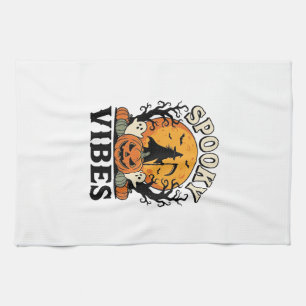 Halloween Ghost Spooky Vibes Pumpkin Witch Vintage Tea Towel
