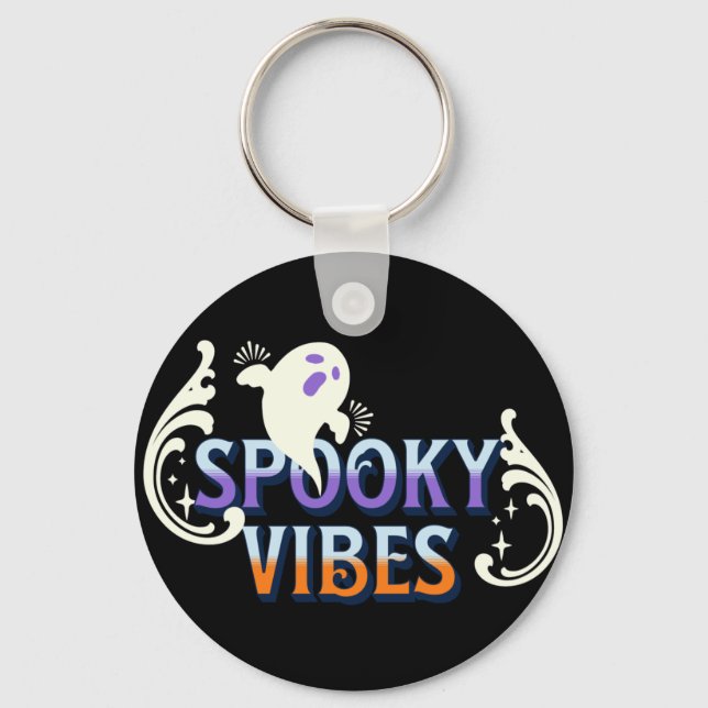 Halloween Ghost Spooky Vibes Typography Lettering  Key Ring (Front)