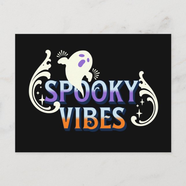 Halloween Ghost Spooky Vibes Typography Lettering Postcard (Front)