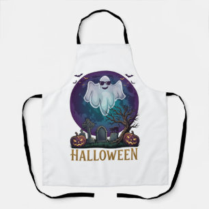 Halloween Ghost Sunglasses Purple Moon Graveyard_1 Apron