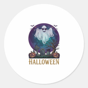 Halloween Ghost Sunglasses Purple Moon Graveyard_1 Classic Round Sticker