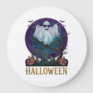 Halloween Ghost Sunglasses Purple Moon Graveyard_1 Large Clock