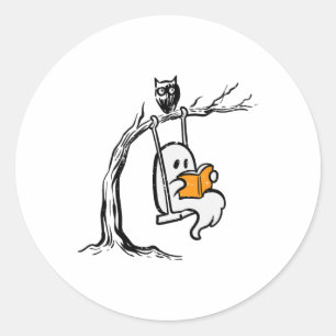 Halloween Ghost Swing Reading Vintage Costume Wome Classic Round Sticker