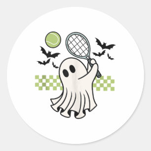Halloween Ghost Tennis Player Retro Spooky Season  Classic Round Sticker